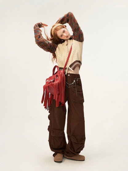 ラインミックスジッパーダブルセーターカーディガン