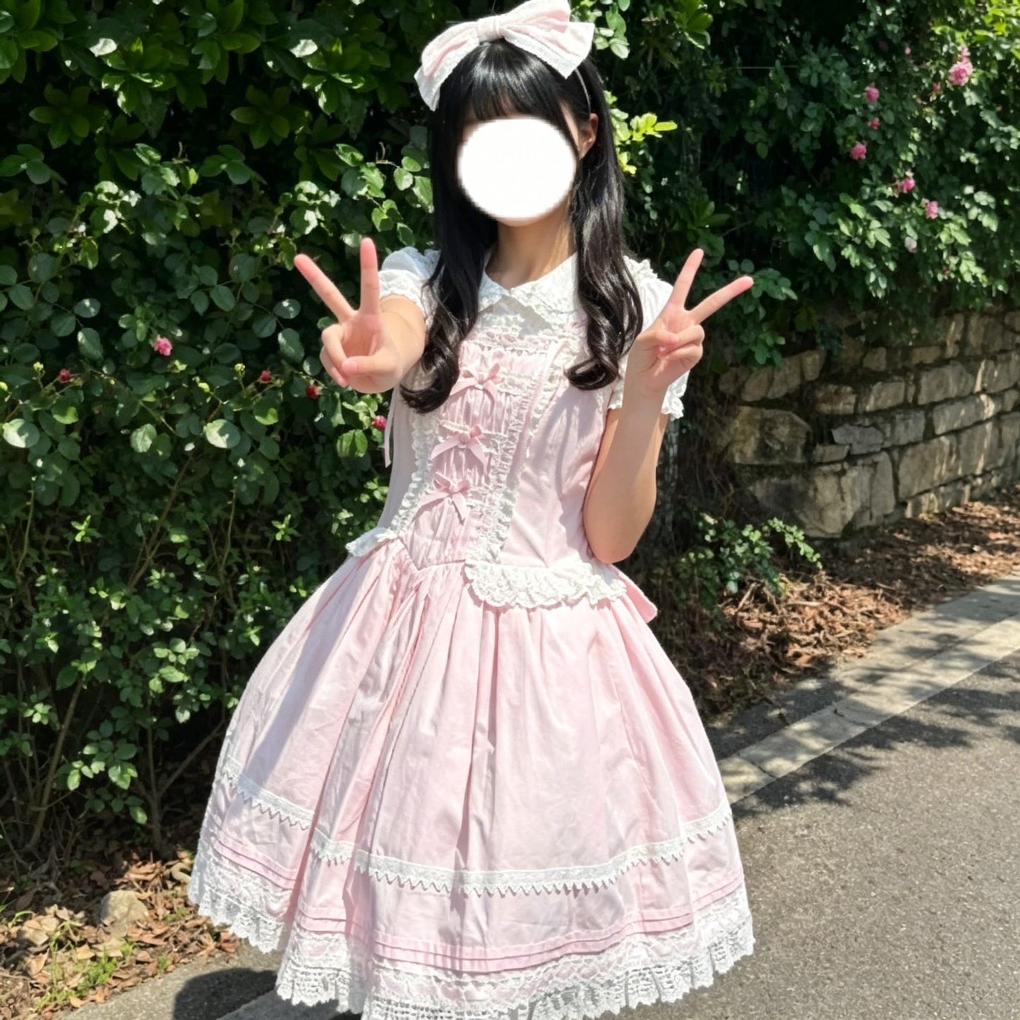 Sweet Pink Lace Lolita Cake Skirt Princess Dress