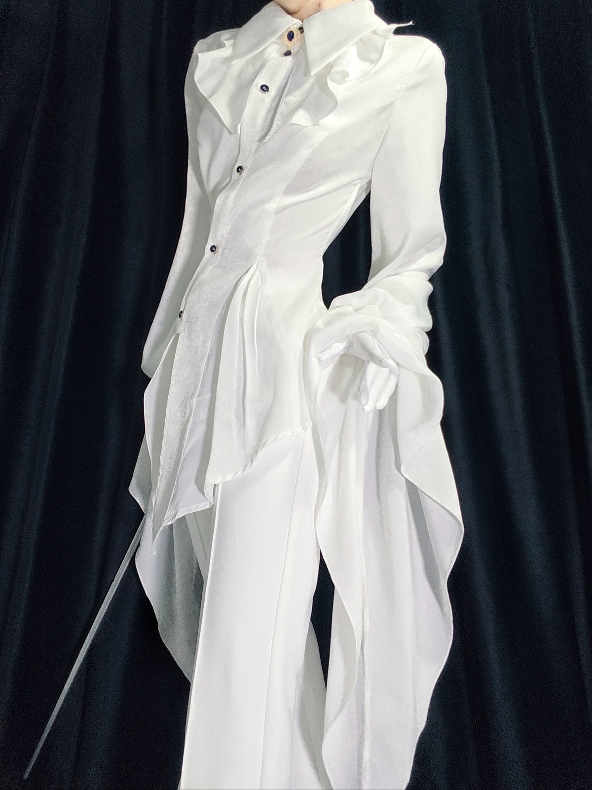Flowing ivory shirt with long draped panels — ZERO The Fool collection