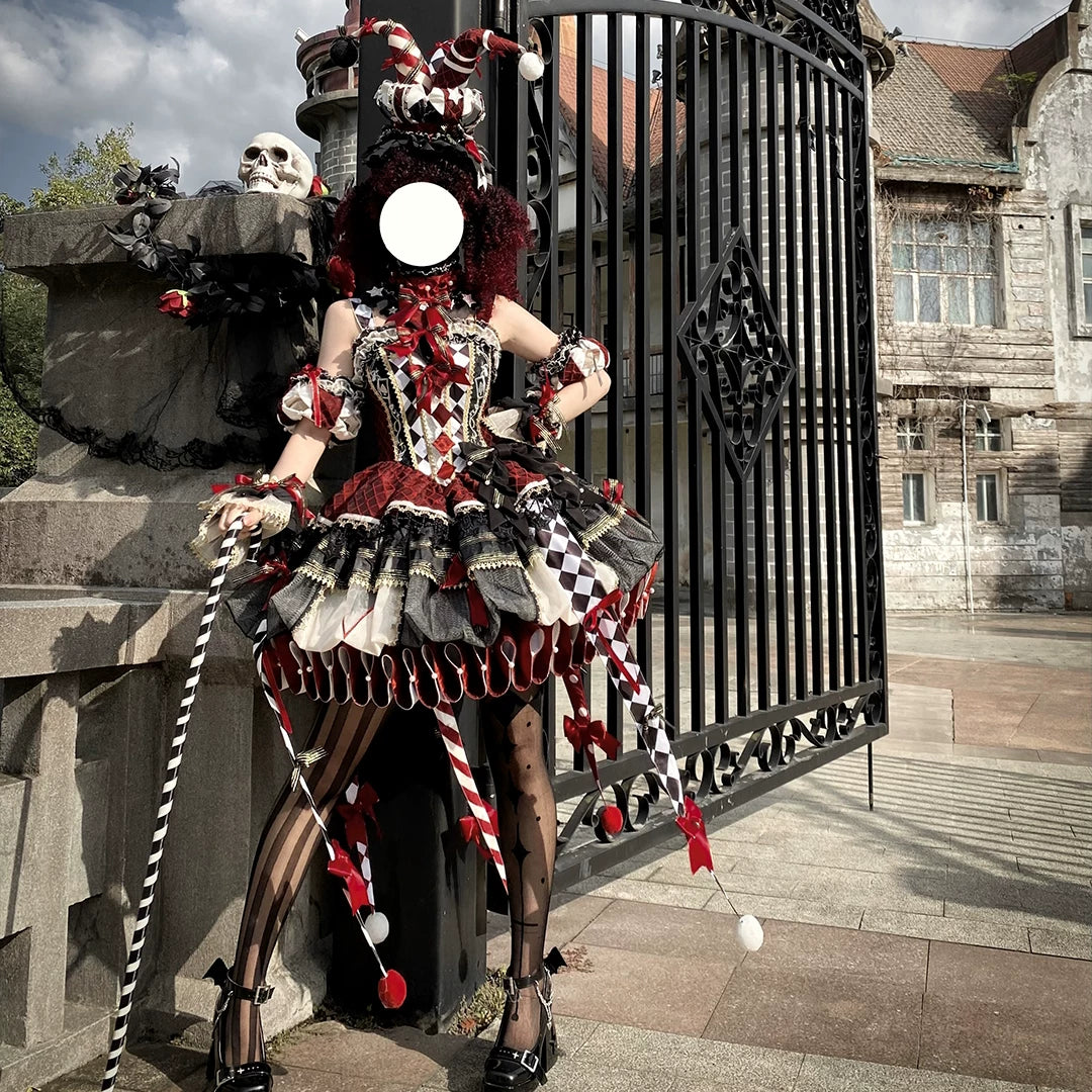 K.Q.F Circus Series Lolita Full Set – Top Hat KC Hair Clip Candy & Black-Red
