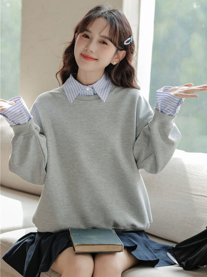 Loose Pullover Striped Top Two-piece