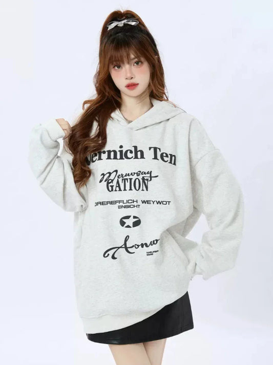 Kapuzenpullover mit amerikanischem Retro-Print und Buchstaben