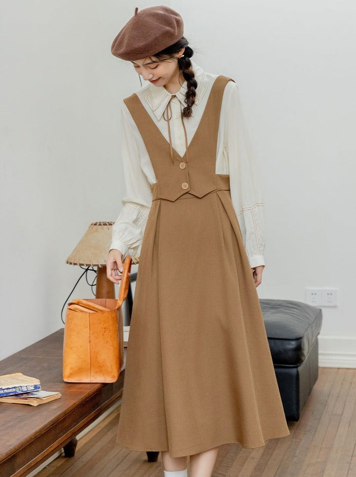 Retro Suspender French Waist Dress