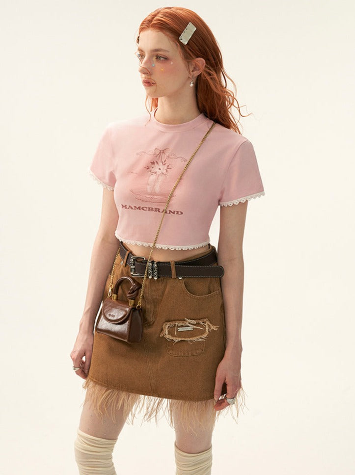 Neck Sweet Round Tops Girly