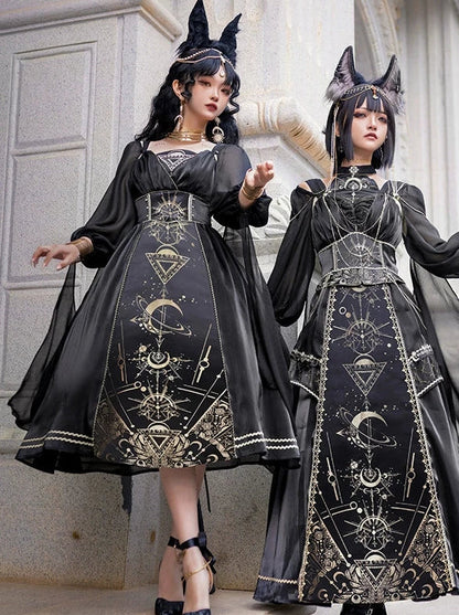 フルスリーブモデル シースルーショートヤーンドレス ショルダー + サス + ナイトメアホルス