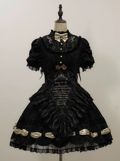 Dream Poem Sweet Classic Lolita OP Dress with Apron Two-Piece