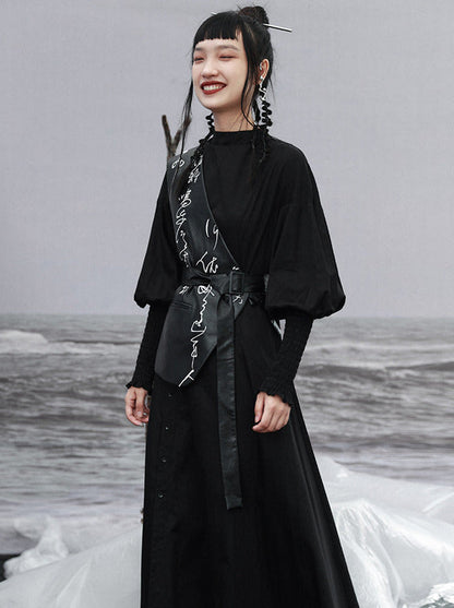 Lantern Long Sleeve Slit Dress Elegant