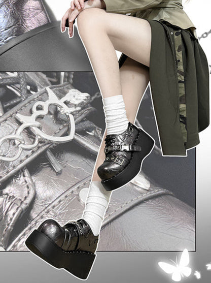 Punk Lolita Plattform Zehen Teufel Schuhe Gothic Runde Falle