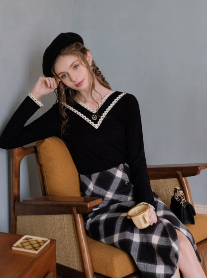 Retro French Top V-Ausschnitt Spitze