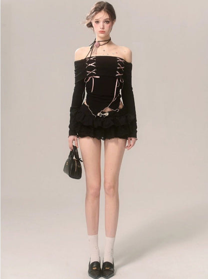 Trägertop Band Schulterfrei Rüschen High-End