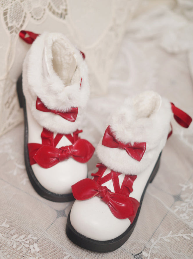 Boots Snow Mid Velvet Color Lolita Block Short Ribbon Heel Sweet