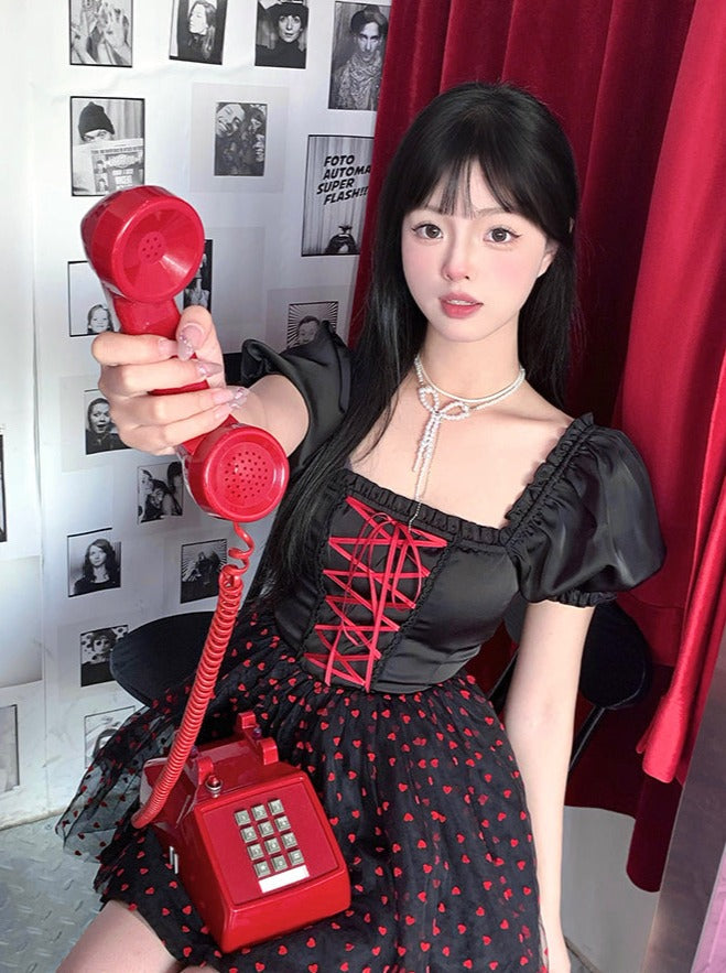 ブラックドットウエストドレスメッシュ