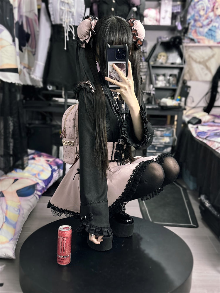 レースバックルフリルシャツ チャイナスリーブベル