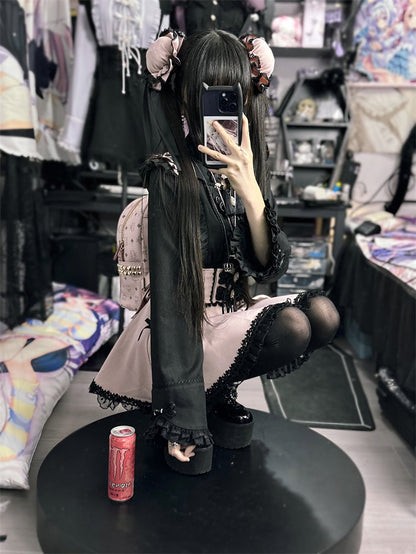 レースバックルフリルシャツ チャイナスリーブベル