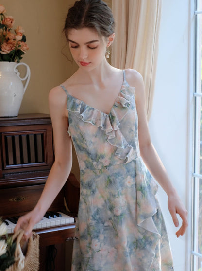 モーニングスモーク + キャミソールドレス ブルーブラウス ミストシフォン