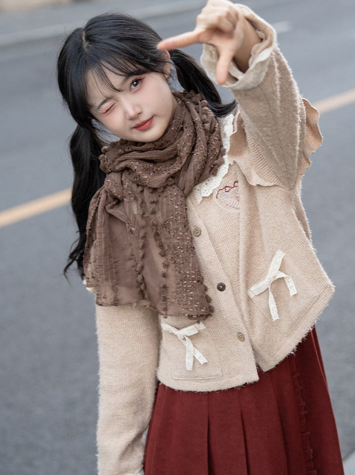 Rock Lang Cardigan Retro Creme Plissee