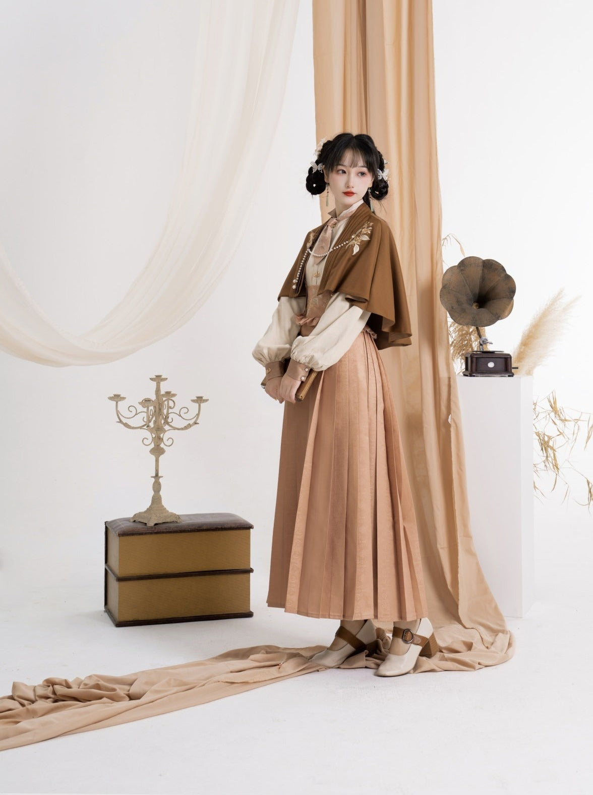 Skirt High-waisted Blouse China Cape + Pleated Retro