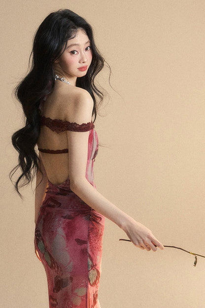 Rückenfreies Maxikleid aus Spitze