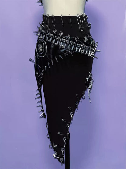Goth Rivet Dark Irregular Short Skirt