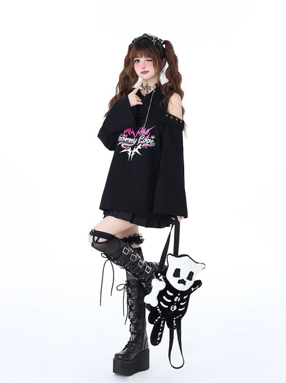 Subculture Punk Leaky Chain Spring Shoulder Original Top Dark Hooded Sweatshirt Rock