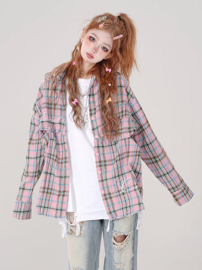 Poloshirt mit Karo-Kragen und langem, abnehmbarem, lockerem