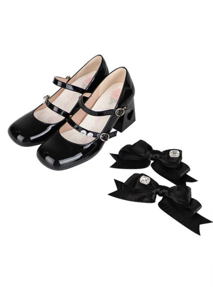 High Ribbon Heart Heel Shoes Ribbon Open Lolita Jewel