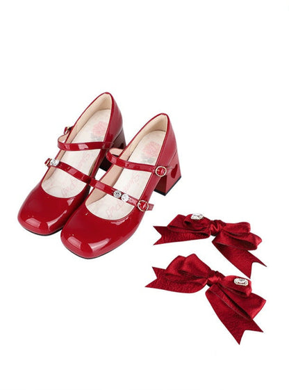 High Ribbon Heart Heel Shoes Ribbon Open Lolita Jewel