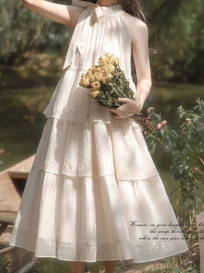 Embroidery Moonlight Cake Dress Neck Fairy Halter