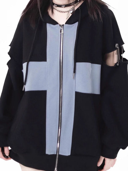 Zip Cami Cross Loose Pants Hoodie Top