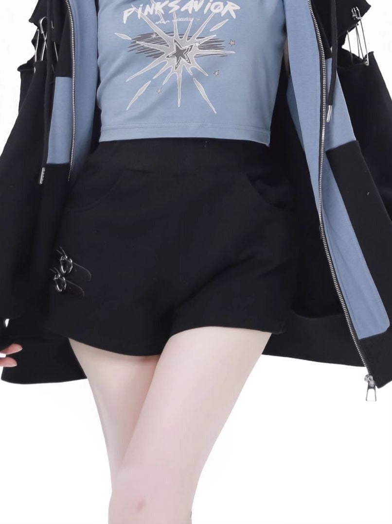 Zip Cami Cross Loose Pants Hoodie Top