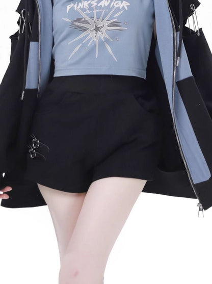 Zip Cami Cross Loose Pants Hoodie Top