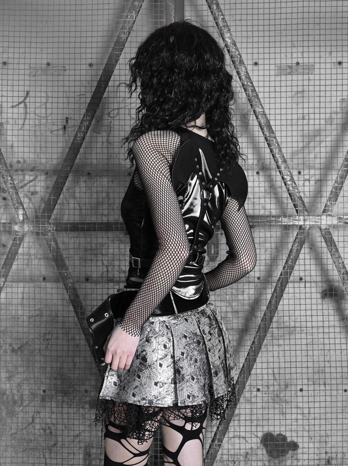 Mesh Top Punk Slim Gothic Wing PU Sheer Liquid