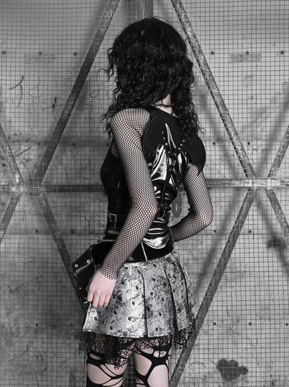 Mesh Top Punk Slim Gothic Wing PU Sheer Liquid