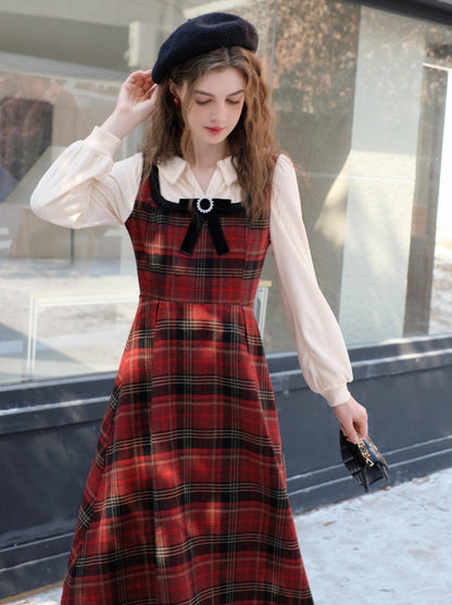 Strapsrock Französische Bluse Karo Reinweiß