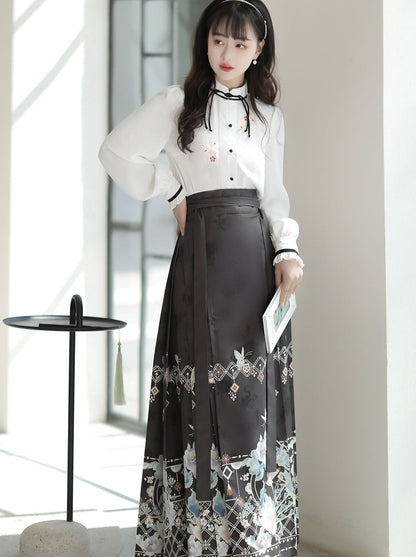 Bluse Lang China Dunkel Elegant Rock