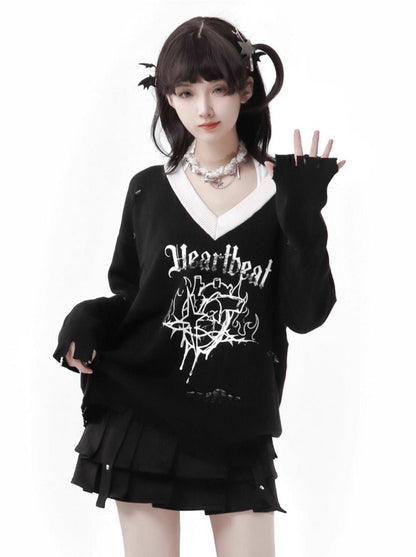 トップス ダーク スプリング ニット キャミソール プリント Vネック ホルターネック ボウ サマー