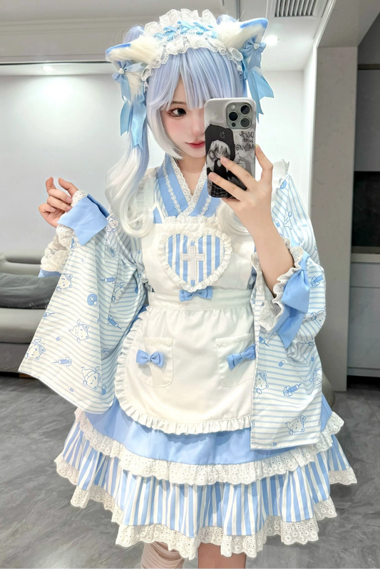 メイドロリータ日本の医療ストライプ