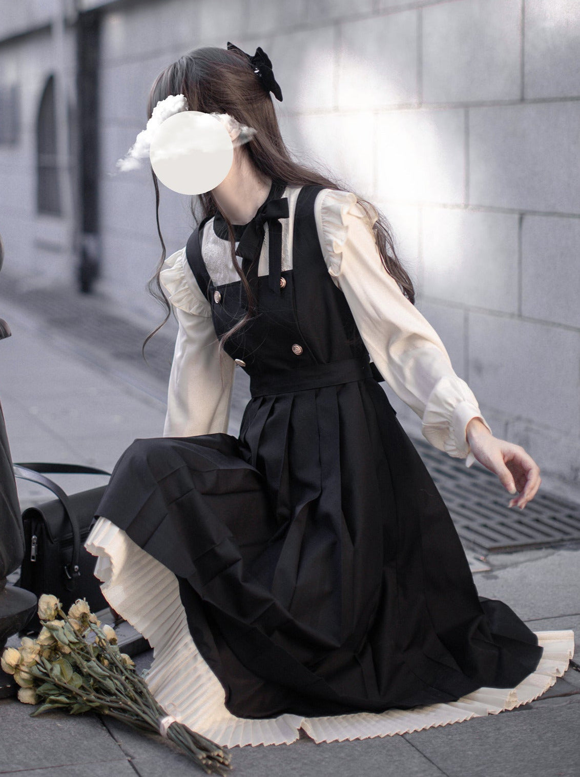 Plissee-Rüschenband College-Kleid Hemd Zubehör Retro Hosenträger + Elegante Lagen Schulter + Spitze