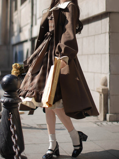 Sleeveless Coat Belt  Ribbon Classic Layered Accessory Dress Brown Check Retro Pearl Volume