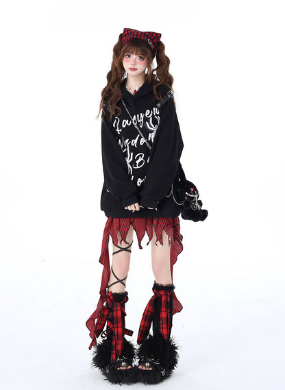 Print Street Hoodie Leder Schnalle Kapuze American Graffiti Spider