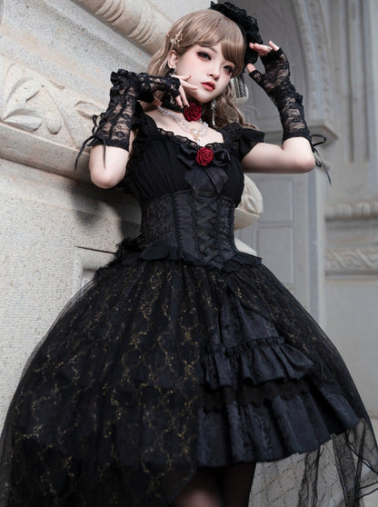 Rose Dress Black Flared Gothic Lolita