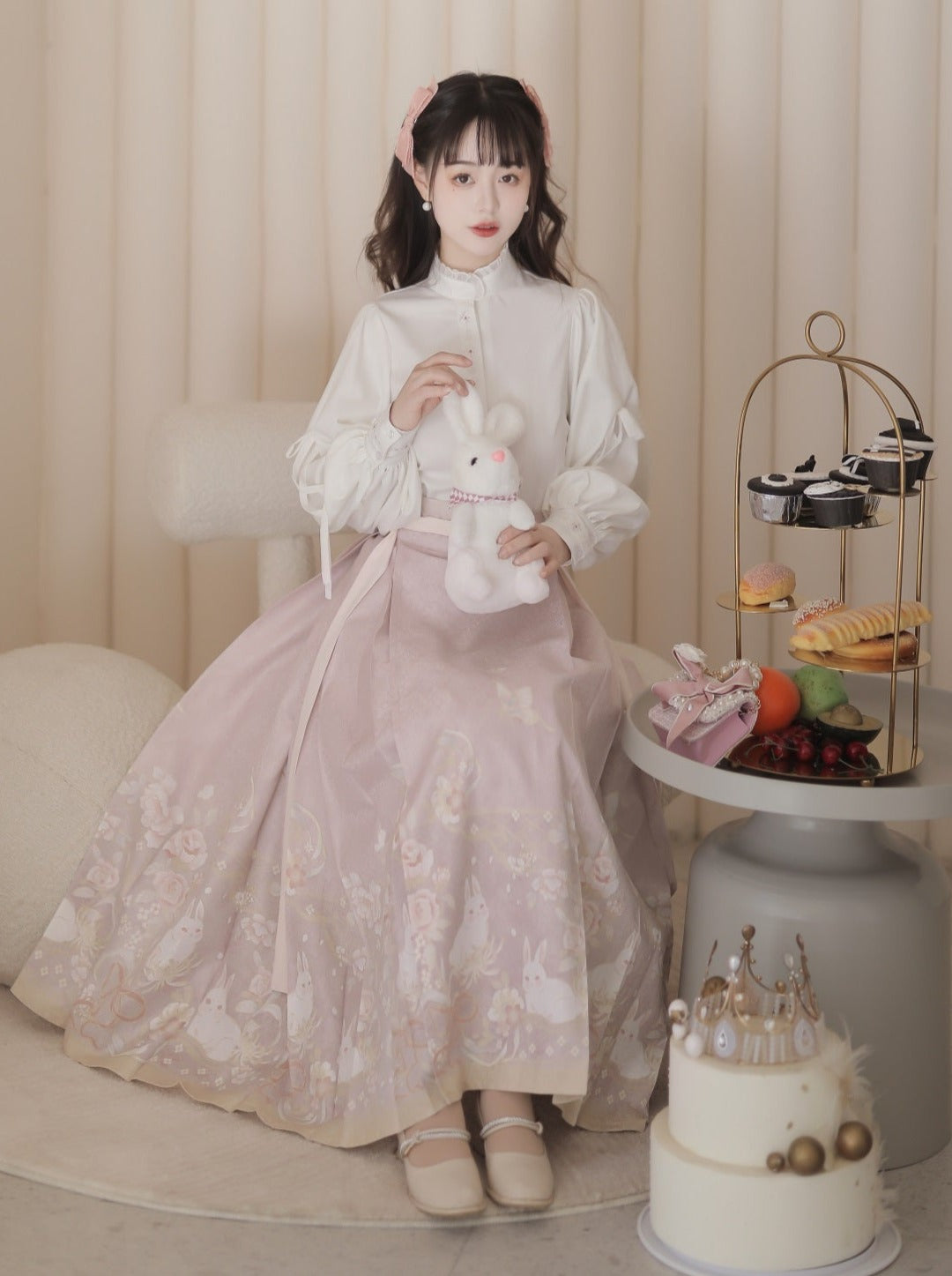 Bluse Sweet Neck Ruffle + Rabbit China Rock