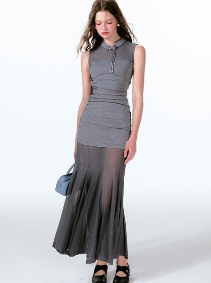 ノースリーブドレス ミント キラキラ クール シアー