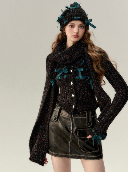 Ribbon Ribbed Knit Top + Ribbon Knit Hat + Knit Flowers