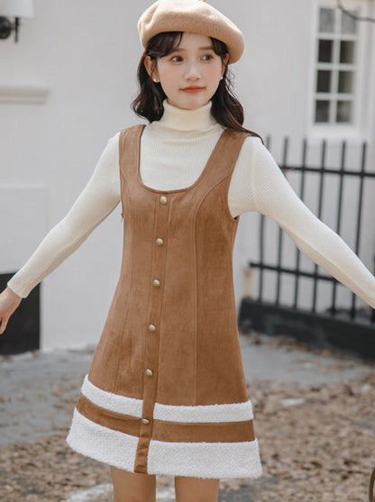 Hoch gestricktes Rockoberteil + Hosenträger-Halsboa