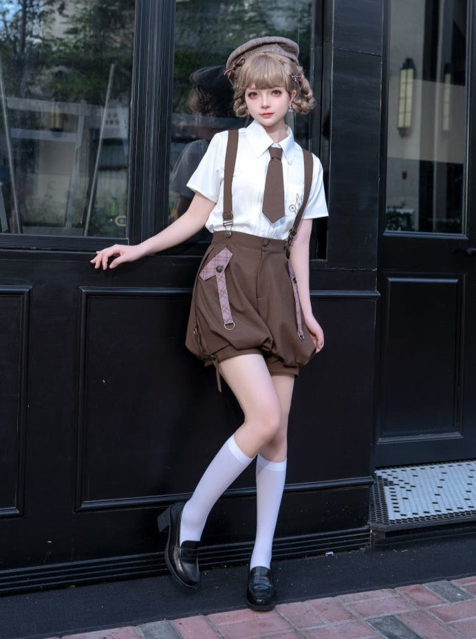 シャツベストパンツ + ボーイブラウンバルーンレトロ