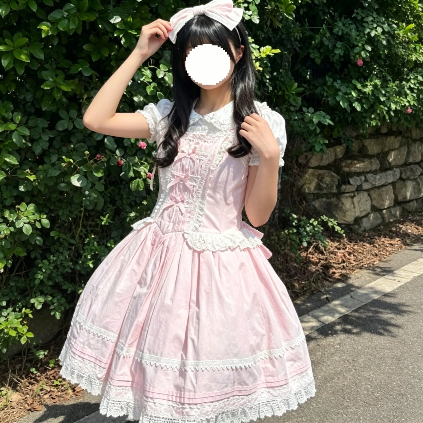 Sweet Pink Lace Lolita Cake Skirt Princess Dress