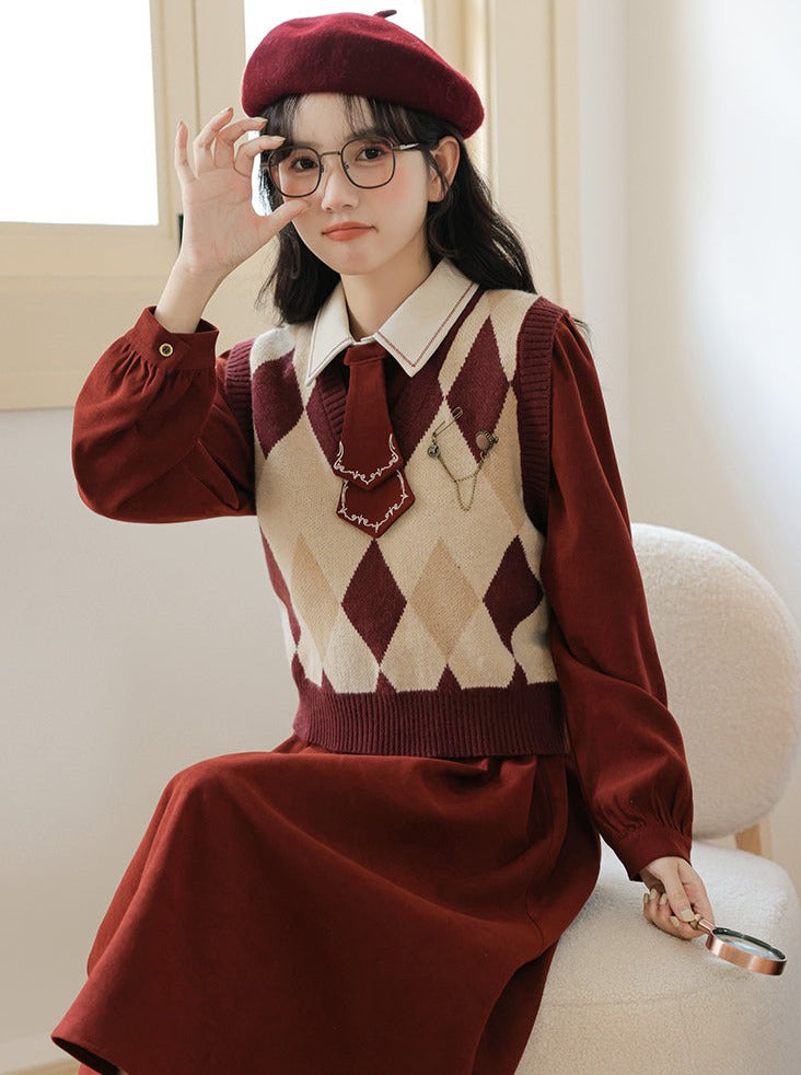 デザインドレス ニットベスト レトロアーガイル