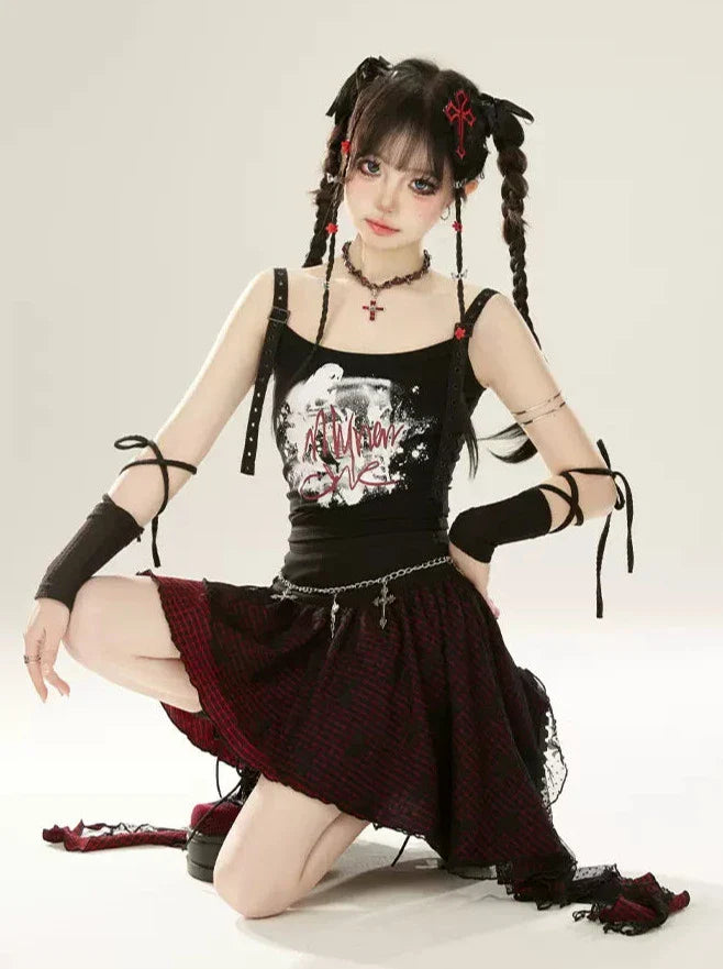 黒プリントキャミソール文字グラフィティ