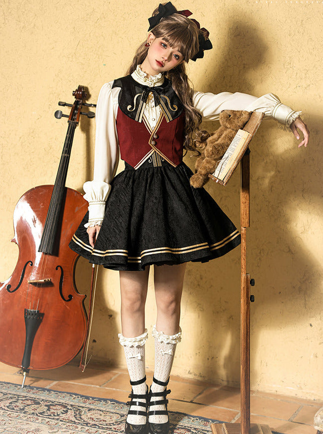 ジャカード刺繍のクラシックコンダクターシャツスカートセットアップ